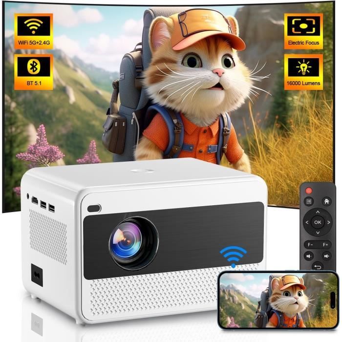Vidéoprojecteur Portable Eroshoo - 1080P Full HD, WiFi Bluetooth - 360° Réglable Pour Home Cinéma