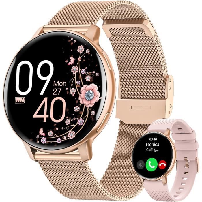 Montre Connectée Femme Avec Appel Bluetooth - Écran 1,85 Pouces HD - 120+ Modes Sport, Suivi Santé - Étanchéité IP68 - 2 Bracelets (métal Et Silicone)