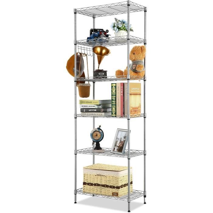 FTEYUET Étagère En Métal à 6 Niveaux - Étagère En Fil Métallique - Unité De Rangement De Cuisine Pour Le Rangement - Étagères Robustes Pour L'organisation De La Buanderie (noir