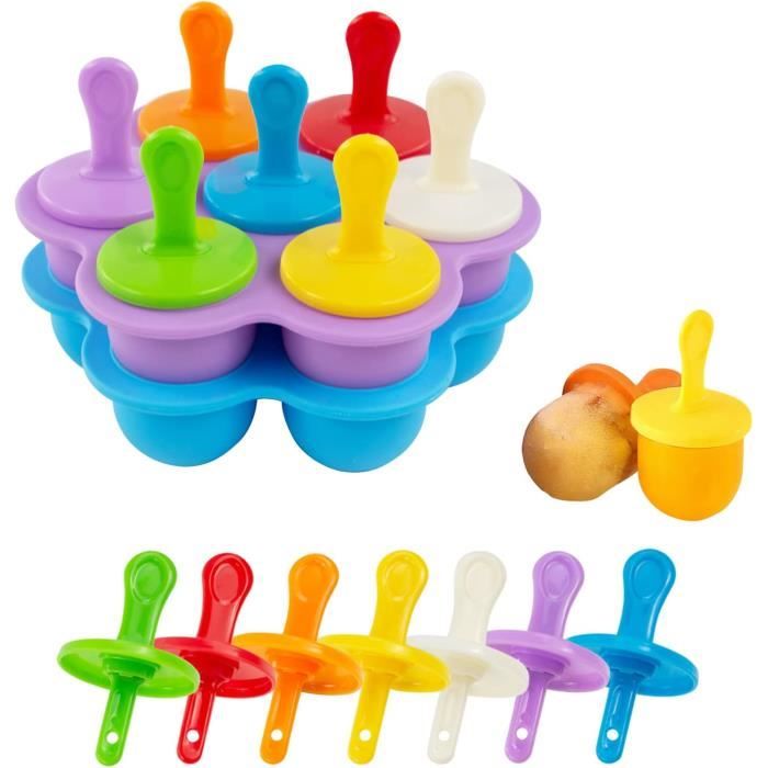 Moules à Glace En Silicone Avec Bâtonnets - Lot De 7, Sans BPA, Mini Glaces Maison Pour Enfants Et Adultes