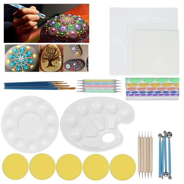 Fycooler Kit Mandala Peinture 41Pcs, Pochoir, Dotting Tools Ensemble d'Outils, Galet à Peindre, pour Le Dessin DIY de Peintures Rupestres et Dessins