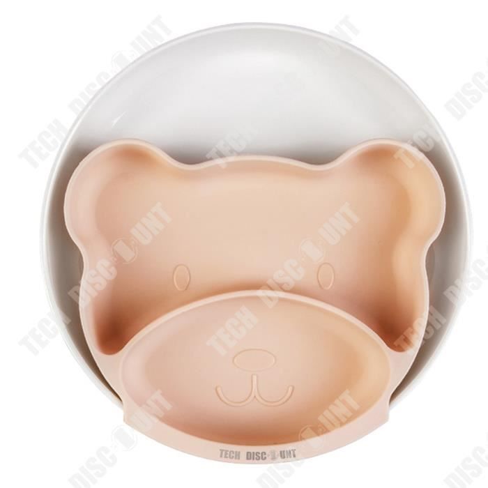 Assiette Bébé En Silicone à Ventouse - 3 Compartiments, Motif Hibou Mignon, Anti-dérapante (Rose Foncé) - 3