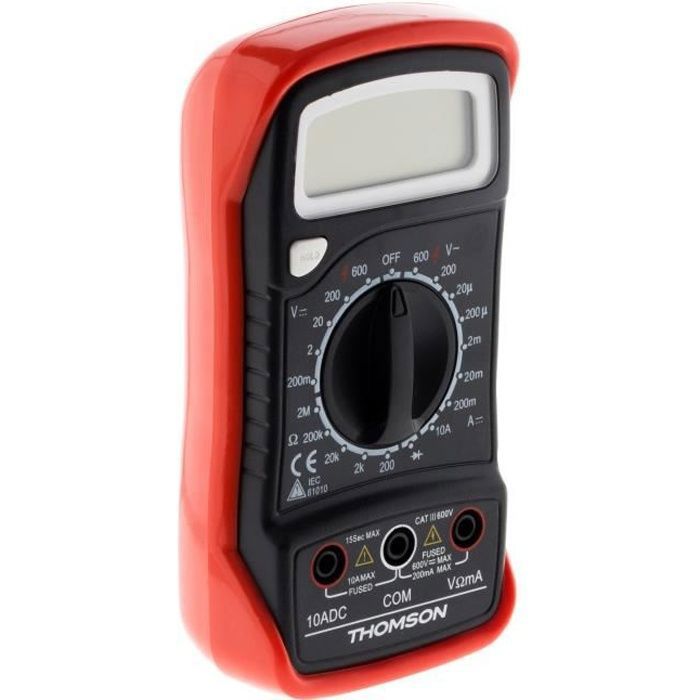 Multimètre digital antichoc - THOMSON - 5 Fonctions CAT III 600V - Noir et rouge - Sans fil