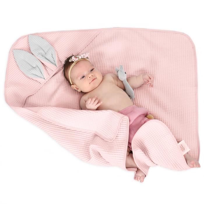 Serviette à capuche pour bébé - Serviette de bain pour bébé Serviette pour enfant en coton Rose Gris
