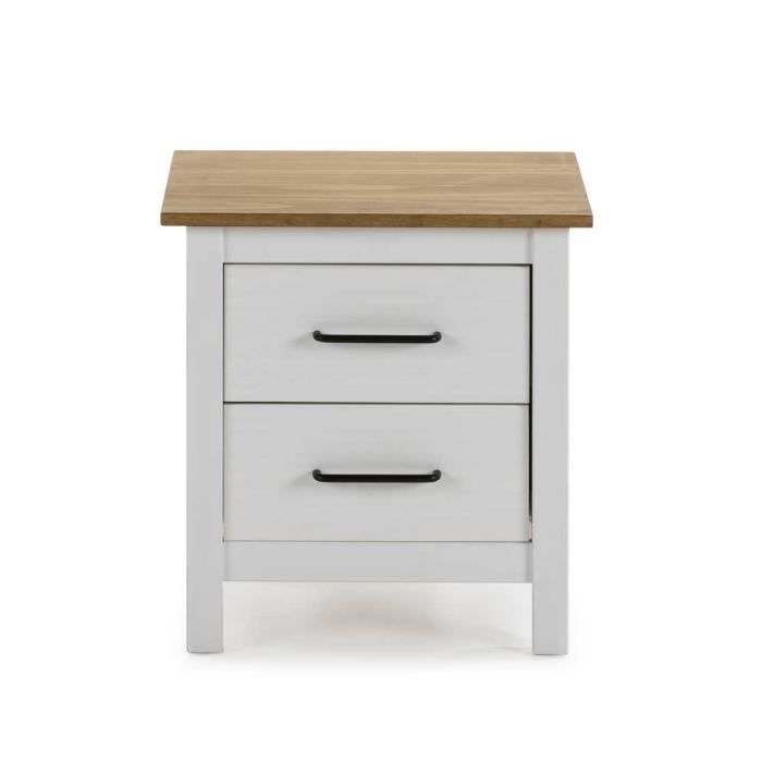 table de chevet 2 tiroirs bois/blanc - daranmi - tousmesmeubles - campagne - l 46 x l 35 x h 50 cm