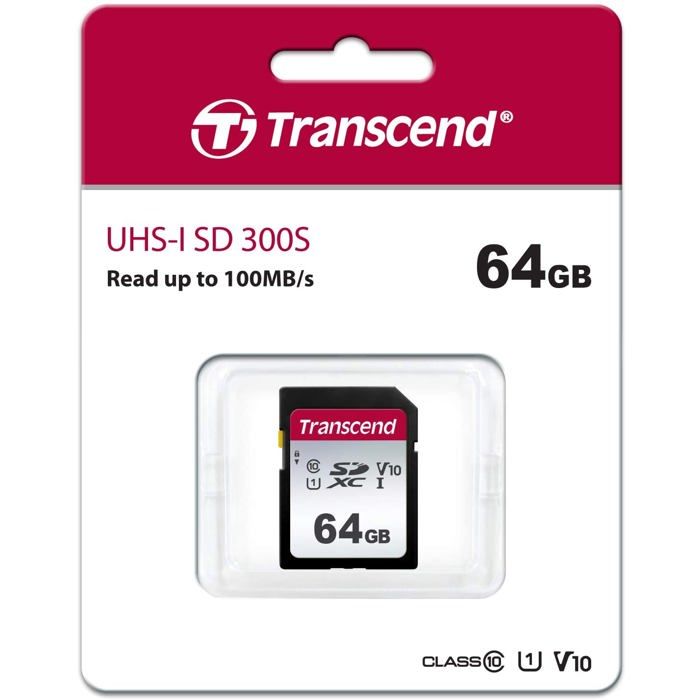 Carte SD 64GB UHS-I U3 TRANSCEND 300S - Video Class V30 / UHS-I U3 / Class10