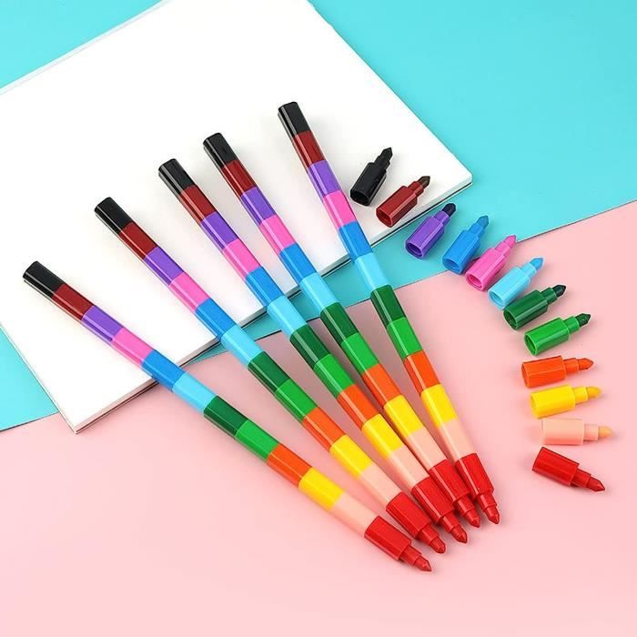 Lot De 18 Crayons De Cire Empilables Multicolores – Faciles à Prendre En Main, Non Toxiques, Pour Enfants Dès 3 Ans, Dessin Et Activités Créatives