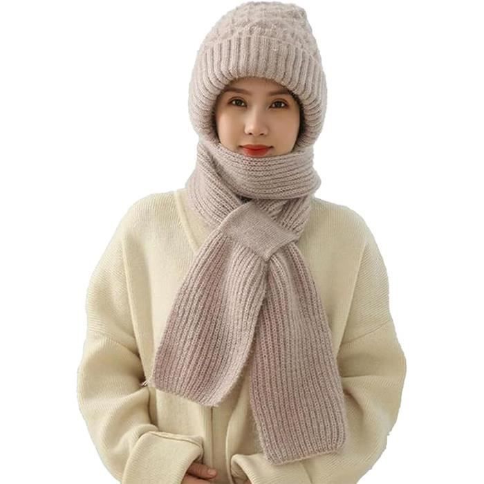 Bonnet en tricot thermique pour femme, écharpe, Bonnet, protection