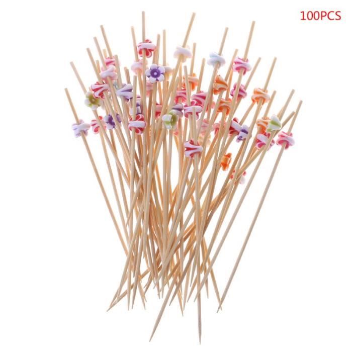 100 Pics à Cocktail En Bambou 12 Cm – Avec Perle En Bois – Pour Apéritif, Barbecue, Décoration – écologique