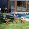 Ensemble bistro de jardin pliant style colonial 2 chaises + table bois pin pré-huilé peint bleu-1