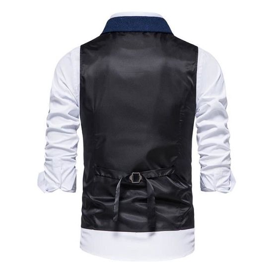 Gilet Homme Boutonné Col V Sans Manches - Gilet Costume Brodé Vintage Coton Pour Mariage Et Quotidien