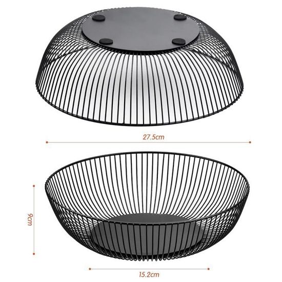 Dokeno Corbeille à Fruits Élégante - Panier Rond En Métal Noir 29x29x9cm, Design Moderne Pour Cuisine
