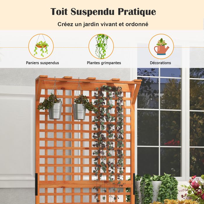 Jardinière Sur Pied Avec Treillis - 2 Bacs Auto-arrosants, 80x40x126 Cm, Pour Balcon/Jardin