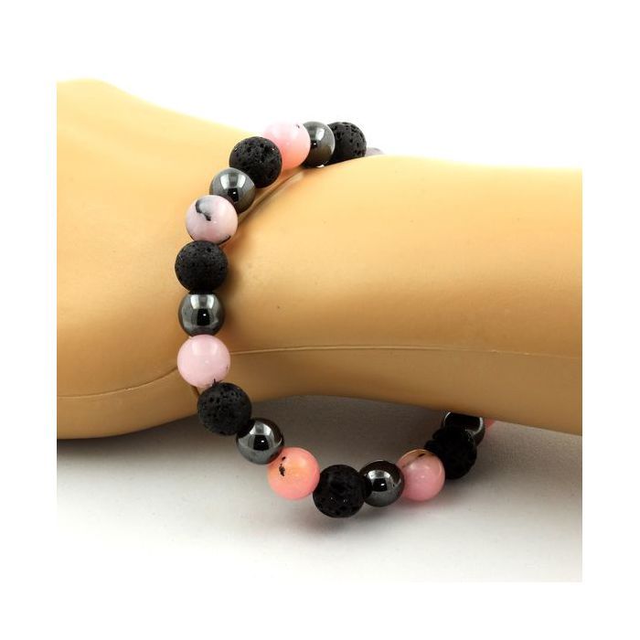Bracelet Perles Hématite Et Lave 8mm - Fabriqué En France, Neuf Avec étiquettes