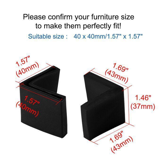 Sollbry 10pcs Casquette Pieds Chaise Angle Fer Forme L Patin Meuble Table Embout Capouchon Corniere Protection Noir 40 X 40mm 85033723