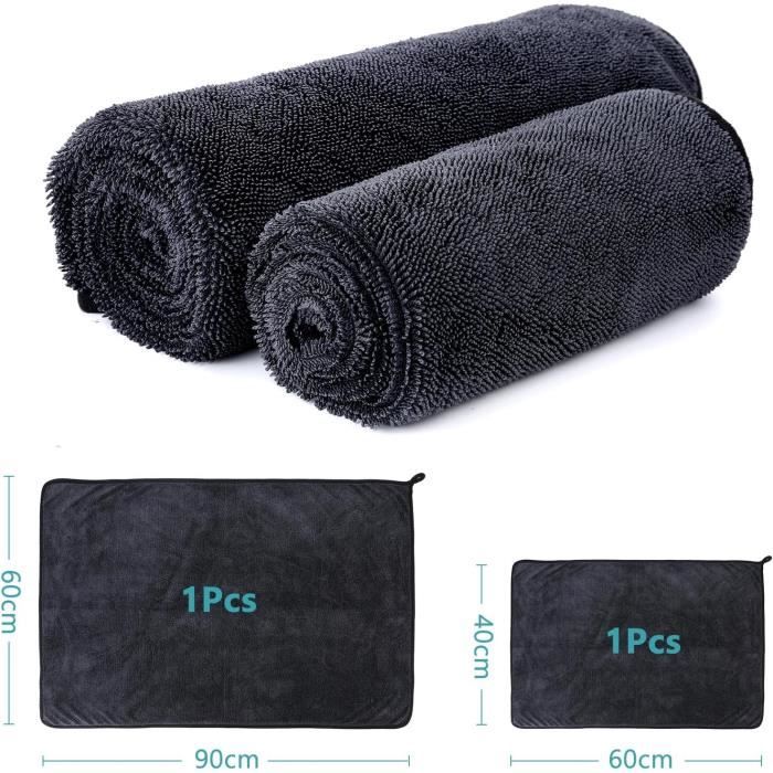 Lot De 2 Chiffons Séchage Ultra-Absorbants - Microfibre 40x60cm, Pour Voiture, Douche, Surfaces - 11