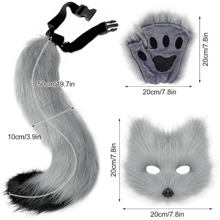 Kit Déguisement Halloween Renard Fausse Fourrure - Bandeau Oreilles, Queue Et Gants Griffes Pour Femme
