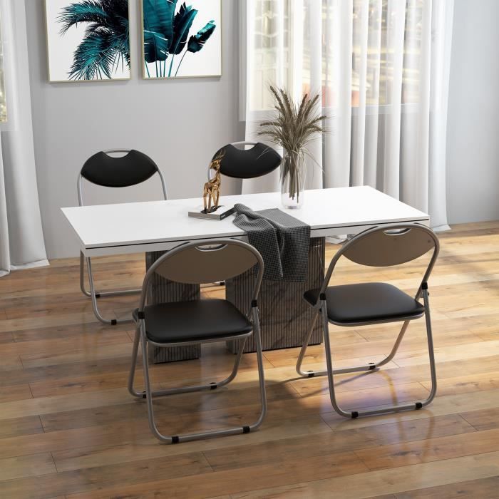 Lot De 6 Chaises Pliantes Similicuir Argent-noir – HAEST – Acier – Solides
