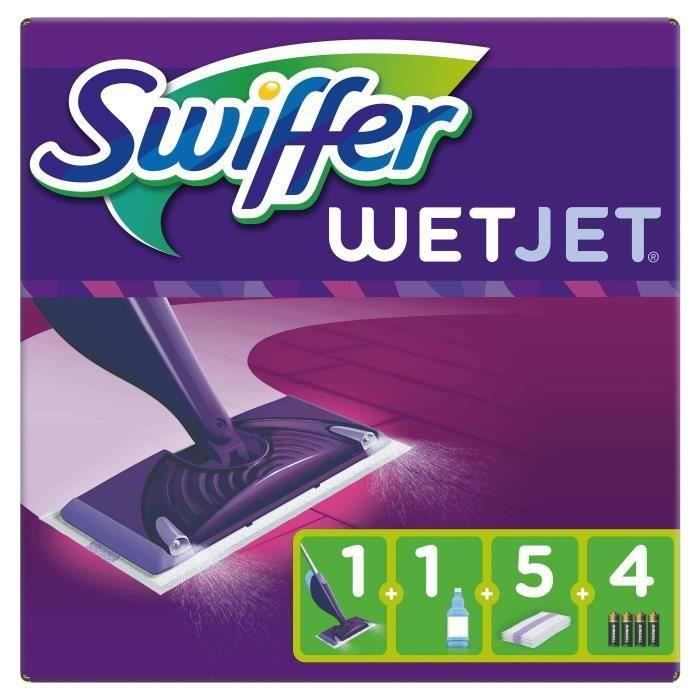 Swiffer - Kit de démarrage Swiffer Wetjet Wood : 1 Balai, 1 Solution  Nettoyante, 5 Recharges et 4 Piles