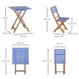 Ensemble bistro de jardin pliant style colonial 2 chaises + table bois pin pré-huilé peint bleu-2