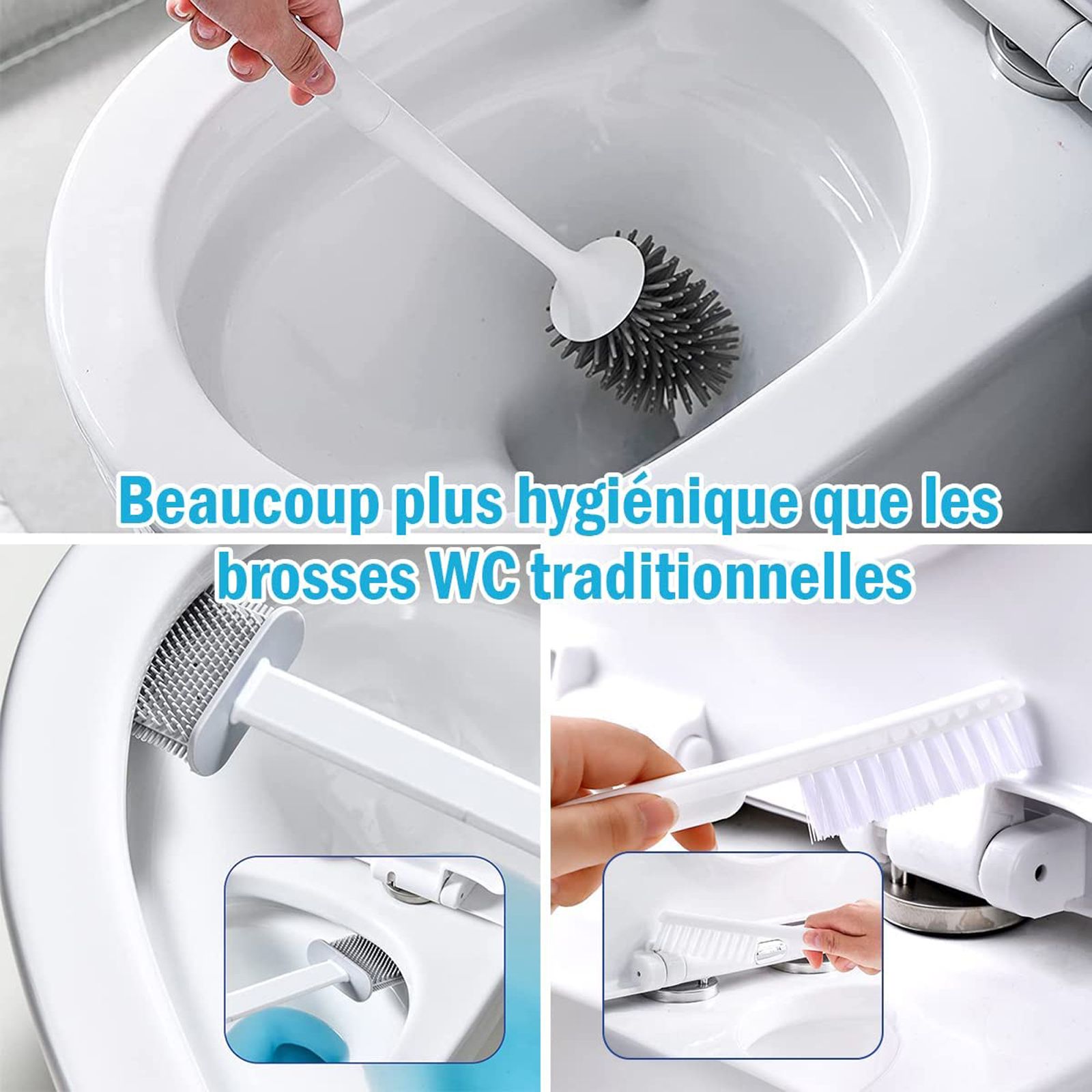 Brosse wc silikon 2 stk avec støtte brose toilette suspendu antibactrienne  balayette wc pour salle de bains blanc