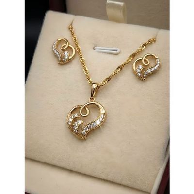Parure Bijoux Femme Cœur Zirconia - Collier Bracelet Boucles Oreilles Anneau Cristal Doré Argenté