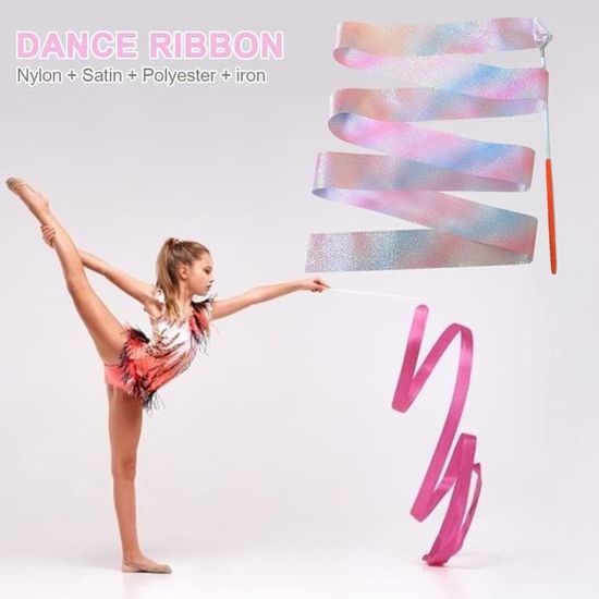 Ruban De Gymnastique Rythmique SIMAO TOYS – 4 M X 4,5 Cm, Dégradé, Baguette En Fibre De Verre 29 Cm, Pour Enfants, Danse Et Cirque