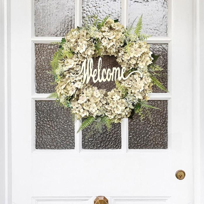 Greyoe Guirlande De Porte Couronnes Décoratives D'été Guirlande De Fleurs Séchées Guirlande De Porte Tracerie Moderne Porte Suspendue Couronne Fleur Sèche Porte Murale Couronne Année Blanc Bleu