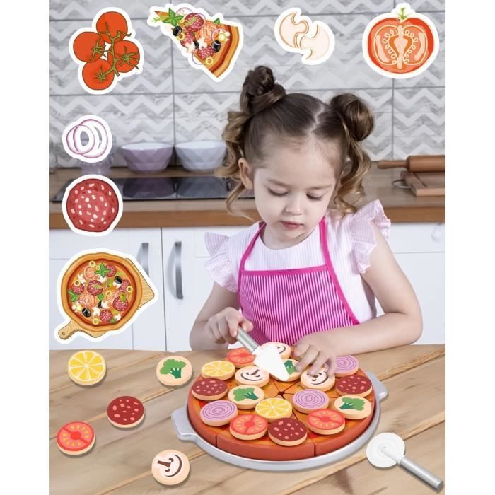 Kit Pizza En Bois Pour Enfants - 27 Accessoires - Jeu D'imitation Cuisine - Cadeau Éducatif