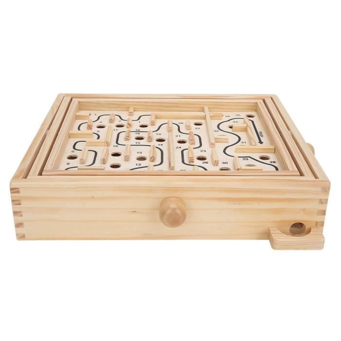 Puzzle Labyrinthe Balle En Bois - Jeu Éducatif Adulte/Enfant - 32.5x28.5cm - Développe Coordination & Cerveau