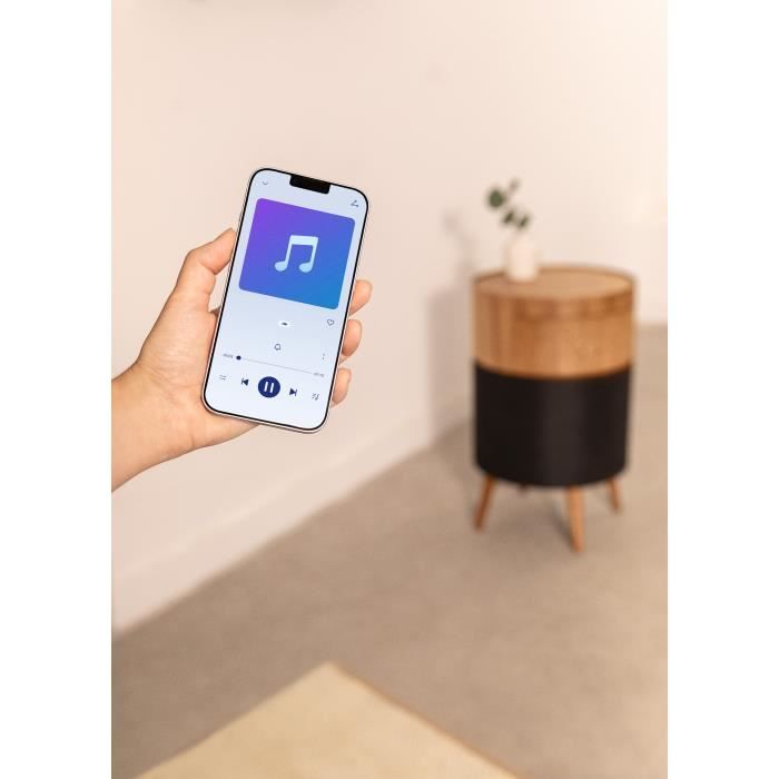 Table Basse Design Avec Haut-Parleur Bluetooth 10W - Pliable, Charge Sans Fil, Veilleuse, Style Rustique - 9