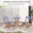 Ensemble bistro de jardin pliant style colonial 2 chaises + table bois pin pré-huilé peint bleu-3
