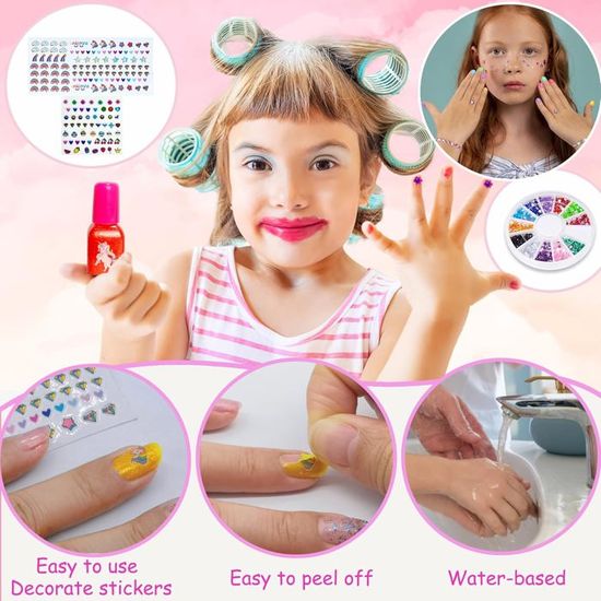 Aomig Kit Manucure Enfant Fille, Ongles Enfant Set, Trousse De Maquillage Enfants Pour Filles Avec Sèche-Ongles, Comme Cadeau D'anniversaire De Noël, Convient Aux Enfants De 5 À 12 Ans Pour Jouer