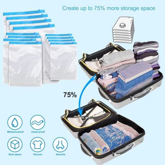 Sac de Rangement Sous Vide Aspirateur Vetement Roule a la Main Lot de 12 ReUtilisables Housse de Rangement Sans Pompe 12 G Cdiscount Maison