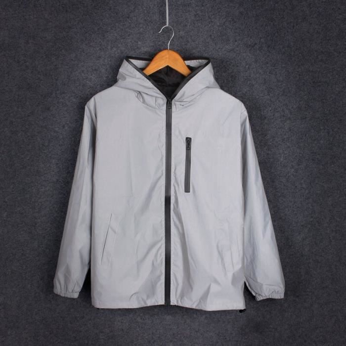 4XL argent Coupe vent reflechissant pour hommes veste de printemps automne entierement etanche Streetwe Cdiscount Auto