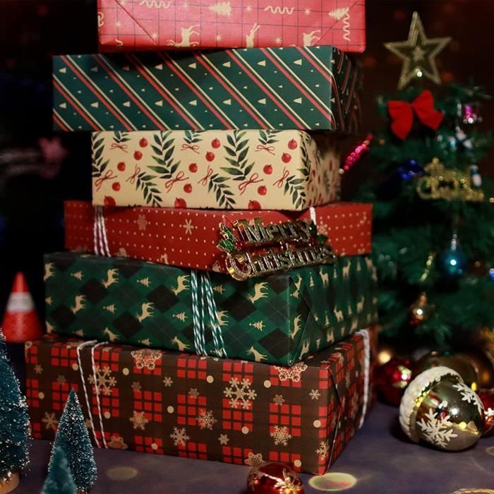 Papier Cadeau Noel, 10 Feuilles Papier Cadeau Noel Kraft, 50cm x 70cm  Emballage Cadeau Noël Recyclé Grande Vintage pour Cadeau de Noël,  Anniversaire, Craft, Enfant : : Cuisine et Maison