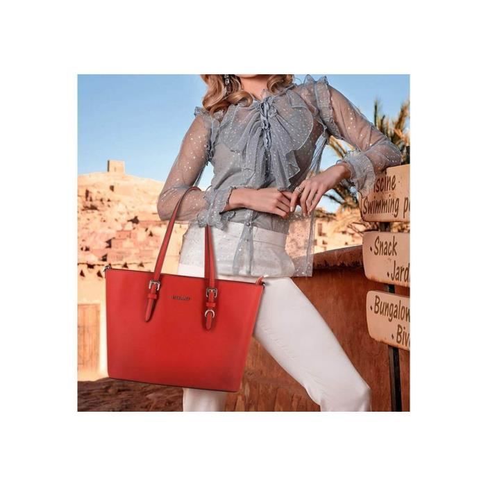Flora Co Paris Sac Cabas Femme Classe Saffiano Format A4 Rouge