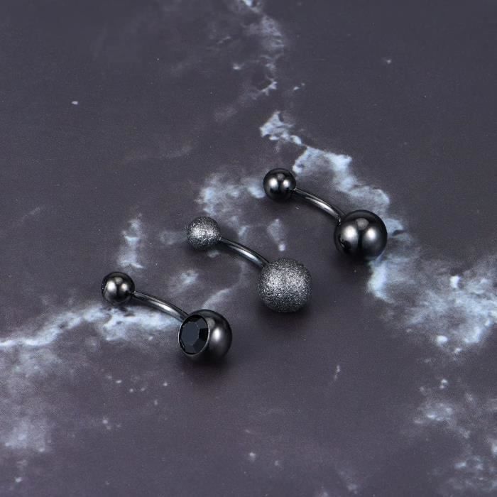 Set 8 Bijoux Piercing Nombril - Acier Chirurgical 14G 10mm - Barres Et Anneaux Noirs