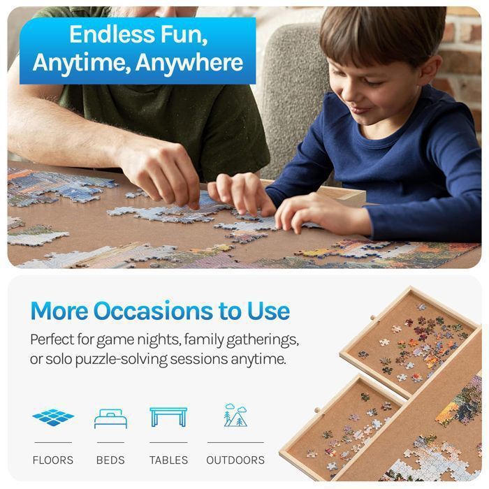 Table De Puzzle Pliable Tektalk 2000 Pièces - Plateau En Bois Avec 8 Tiroirs Et Couvercle - Portable Avec Pieds