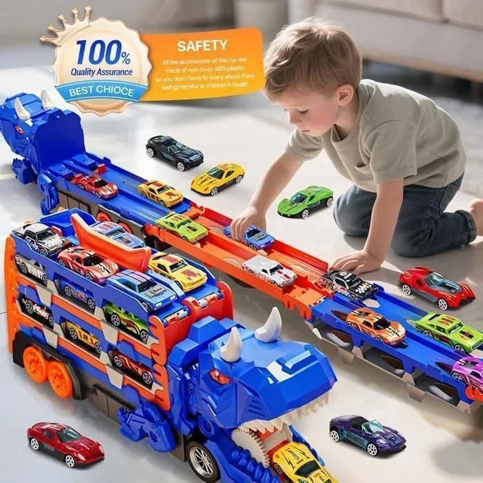 Camion Dinosaure IKidiki – Circuit 150 Cm Avec 6 Mini-Voitures – Cadeau 2-6 Ans