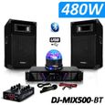 Pack Sono DJ-MIX500-BT ampli + enceintes 500W + Table de mixage USB Bluetooth + SUNMAGIC LED RVB-0
