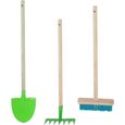 PLANETE PLANTE Set 3 outils de jardin enfant en métal et bois de 72 cm - Pelle / balai et râteau-0