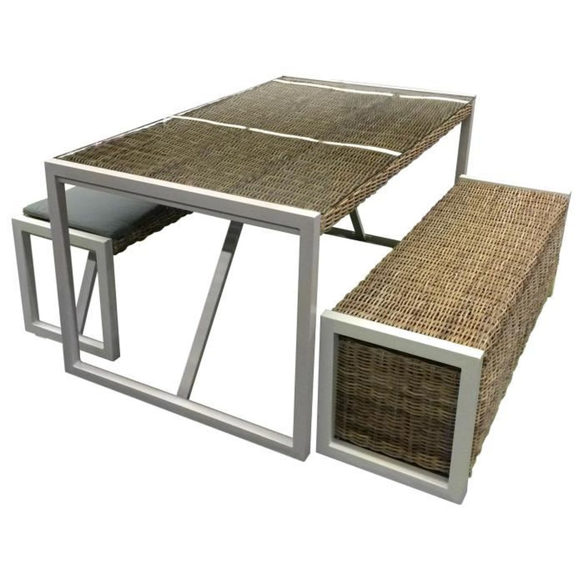 Salon De Jardin En Kubu Tresse Avec Banc Et Coffre 160x90cm Malacca Achat Vente Ensemble Table Et Chaise De Jardin Salon De Jardin En Kubu Cdiscount