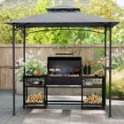 Tonnelle Barbecue Exterieur - RELAX4LIFE - 242X150X250CM - Double Toit - 2 Étagères - 6 Crochets - Auvent Abri pour Barbecue - Gris