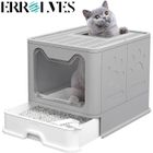ERROLVES®Bac à Litière Fermé pour Chat,Maison de Toilette, Gris ,Grande Taille 51 x 41 x 38 cm