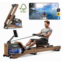Rameur D'Eau MERACH En Bois Massif - Résistance Réglable, Moniteur Bluetooth, Support 150kg
