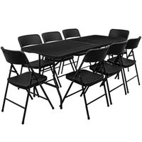 Ensemble de meubles de jardin Table de 180cm 8 chaises Pliable Aspect Rotin Noir