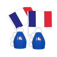 Set fan équipe de France Alsino Ensemble de 4 accessoires  (2 Drapeau pour voiture + 2 caxirola) bleu blanc rouge