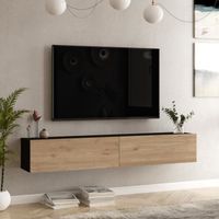 Meuble TV Lapinlahti à 2 portes 29,5 x 180 x 31,5 cm noir effet chêne