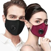 Masque réutilisable lavable anti-pollution de l'air avec respirateur et 2 filtres, Avec masque à valve rond + 2 filtres Vin rouge